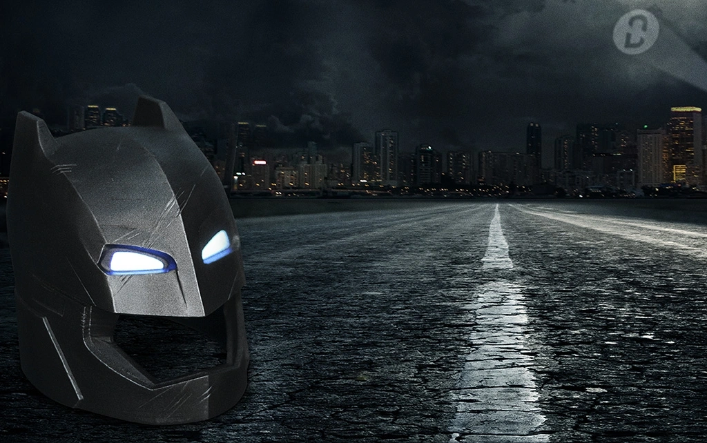 3D Printed Batman Helmet on dark abandoned road