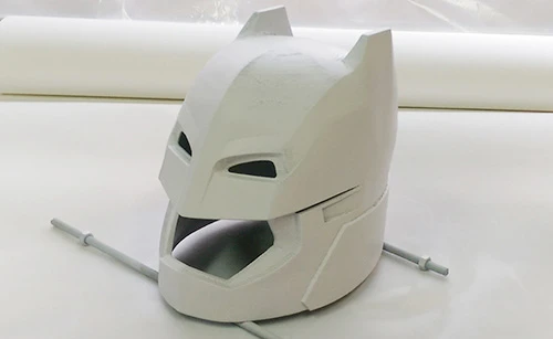 Assembled 3D Printed Batman Helmet Sprayed with Primer