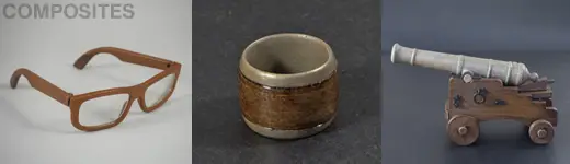 Ejemplos de objetos imprimidos en Woodfill y Metalfill