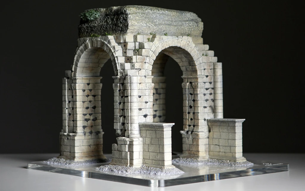3D printed scale model of the Roman Arch of Cáparra - From Front