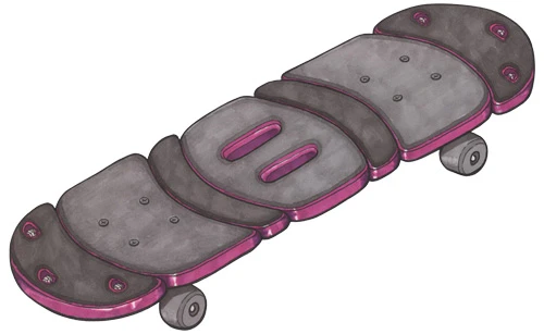 Assembled 3D printed skateboard