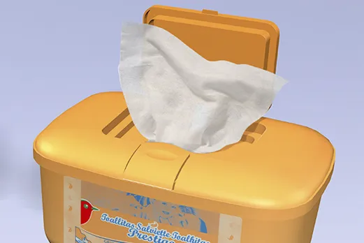 Render 3D de caja de toallitas humedas